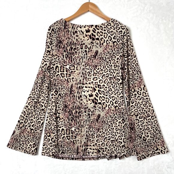 Boston Proper Shirt Womens S Brown Leopard Beaded Trim Long Sleeve Blouse NEW - Picture 6 of 9